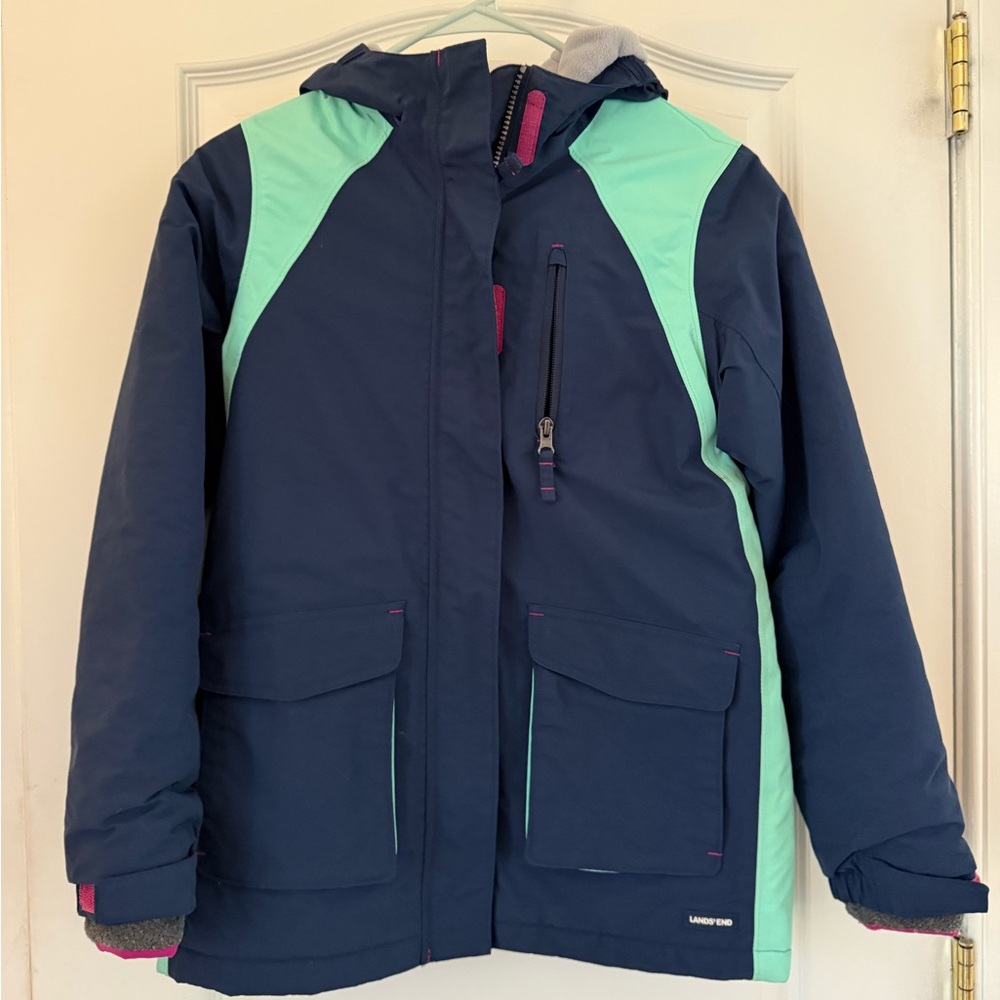 Lands' End Kids Girls Puffer Ski Coat Jacket in Navy and Mint size M 10 12